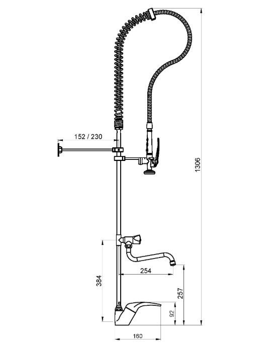 GRIFO INDUSTRIAL TIPO DUCHA MEZCLADOR MONOMANDO CON CAÑO ORIENTABLE NOFER