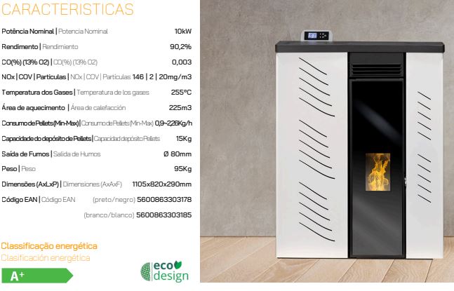 ESTUFA DE PELLES CON VENTILADORES 10kW SLIM CRISTAL CANALIZABLE NAGRA METLOR