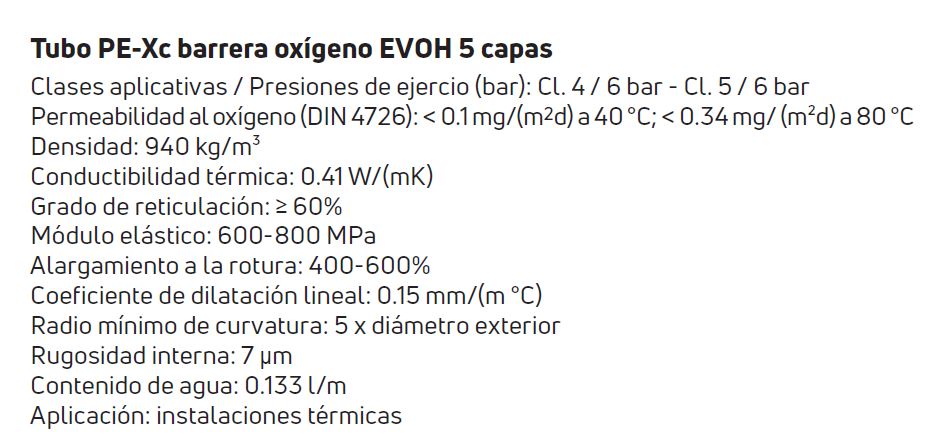 MT. TUBO PE-XC BARRERA OXÍGENO EVOH 5 CAPAS 16x1,5 ROLLO 600m EMMETI