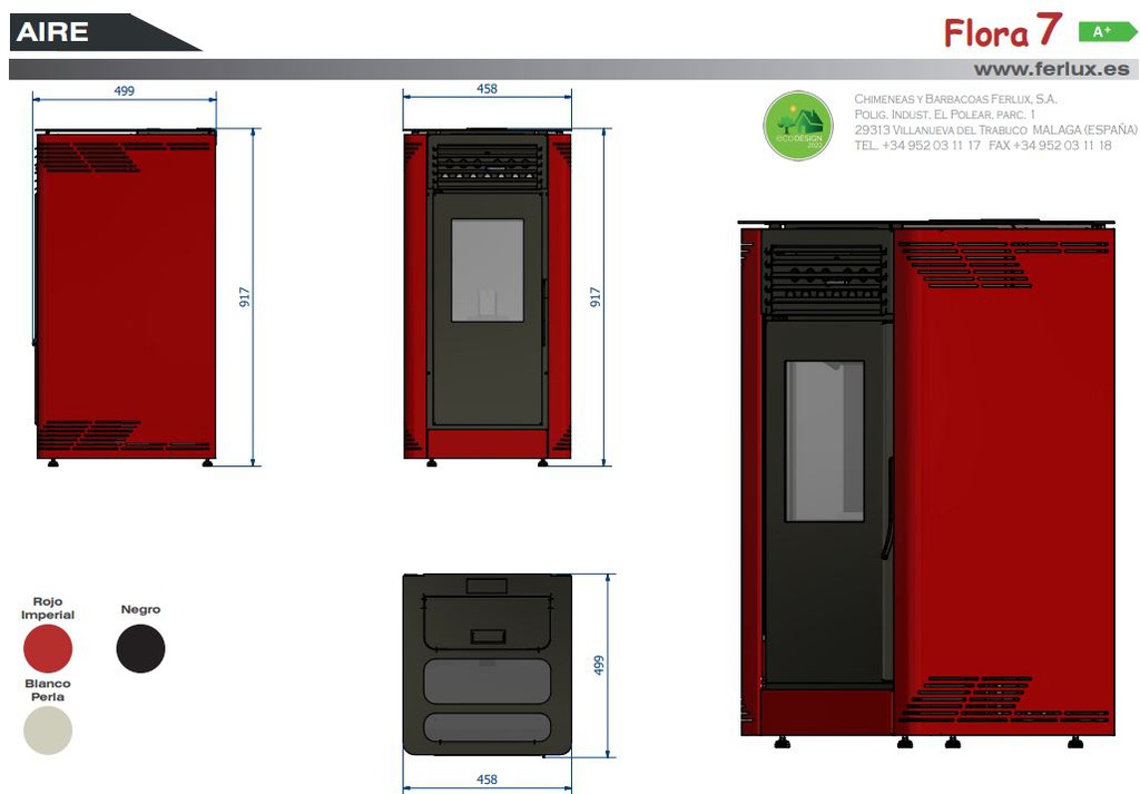 Estufa de pellets Flora 7 kW Ferlux Ficha técnica parte 1