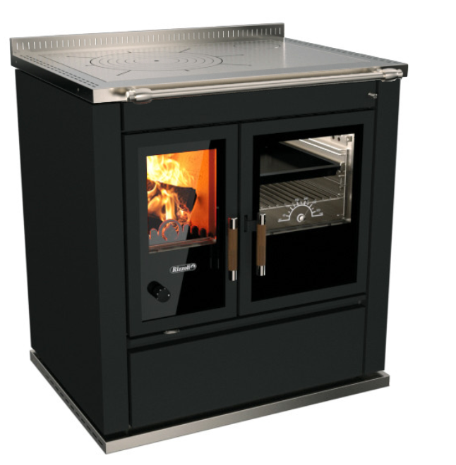 COCINA LEÑA RIZZOLI S80 CLASICA NEGRA CON PLACA VITROCERÁMICA