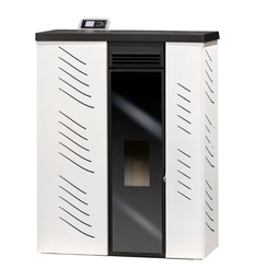 [28381201A] ESTUFA DE PELLETS CON VENTILADORES 10kW SLIM CRISTAL CANALIZABLE BLANCA METLOR